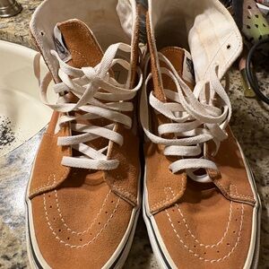 Vans High-Top Sneakers in Tan and White